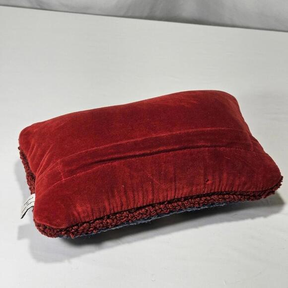Chandler 4 Corners Artist HandMade Bison Buffalo Hooked Wool & Red Velvet Pillow - Picture 4 of 9
